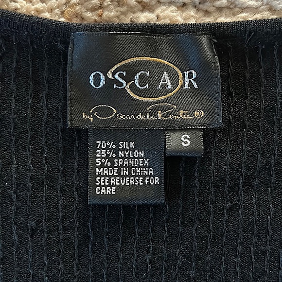 Oscar de la Renta Sexy Black Sequins Deep V-Neck Long Sleeve Shirt Top **Sz S** - Picture 4 of 4